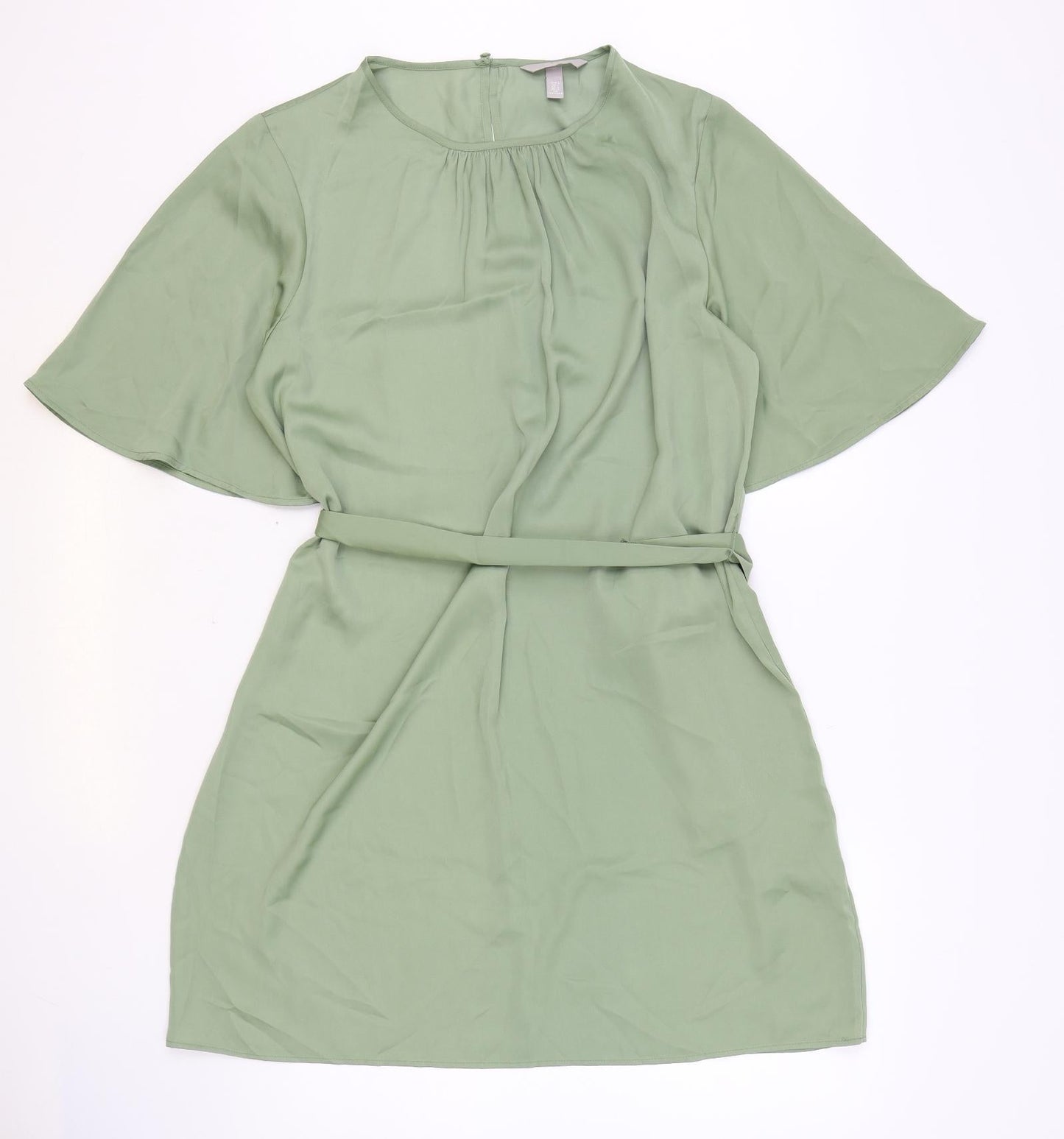 H&M Womens Green Polyester A-Line Size L Boat Neck Button