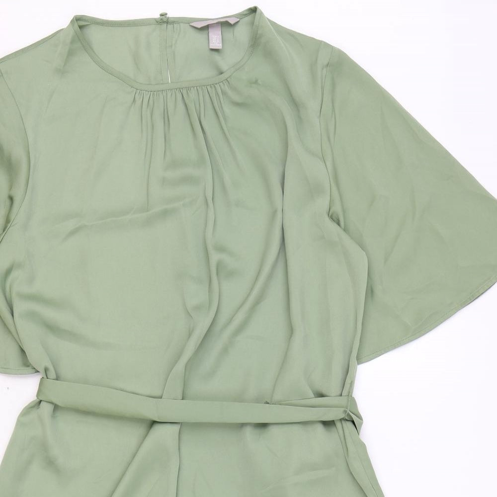 H&M Womens Green Polyester A-Line Size L Boat Neck Button