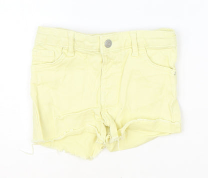 Denim & Co. Girls Yellow Cotton Hot Pants Shorts Size 4-5 Years Regular Zip