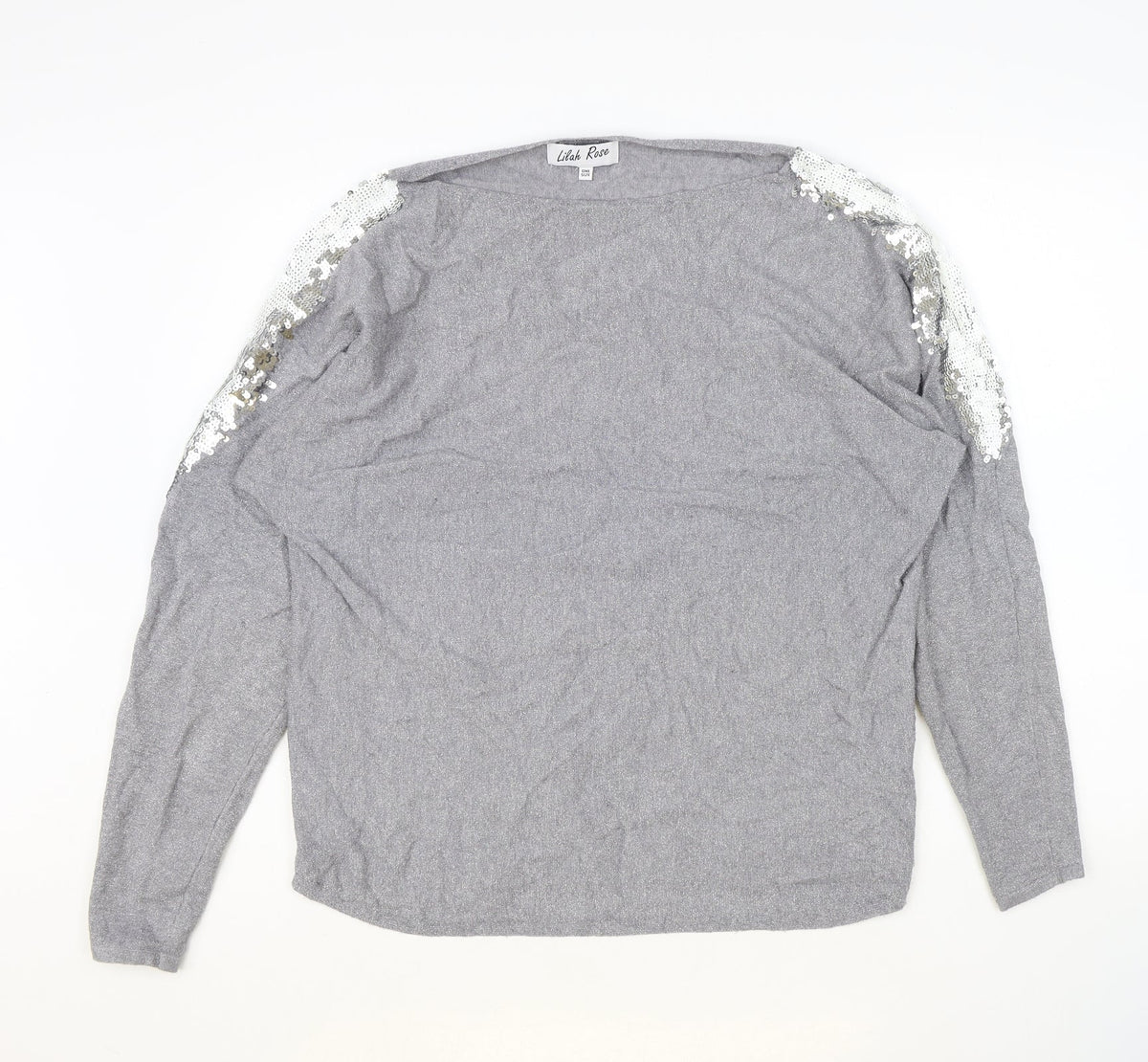 Lilah Rose Womens Grey Round Neck Polyester Pullover Jumper One Size