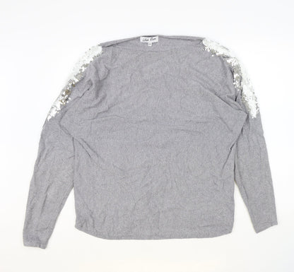 Lilah Rose Womens Grey Round Neck Polyester Pullover Jumper One Size