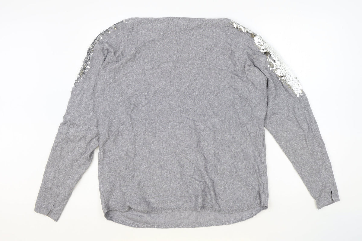 Lilah Rose Womens Grey Round Neck Polyester Pullover Jumper One Size