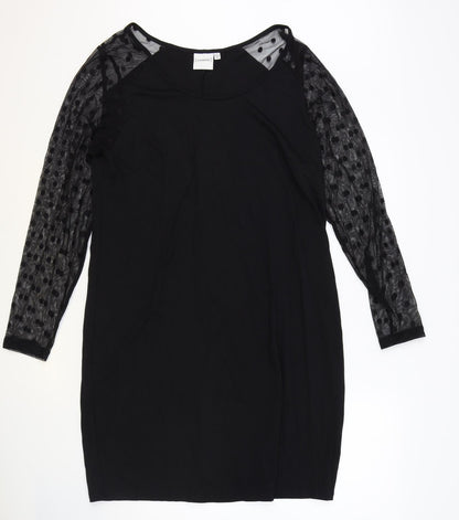 JUNAROSE Womens Black Viscose Shift Size M Boat Neck Pullover - Sheer Sleeves
