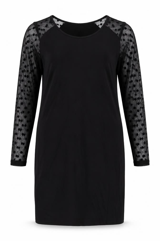 JUNAROSE Womens Black Viscose Shift Size M Boat Neck Pullover - Sheer Sleeves