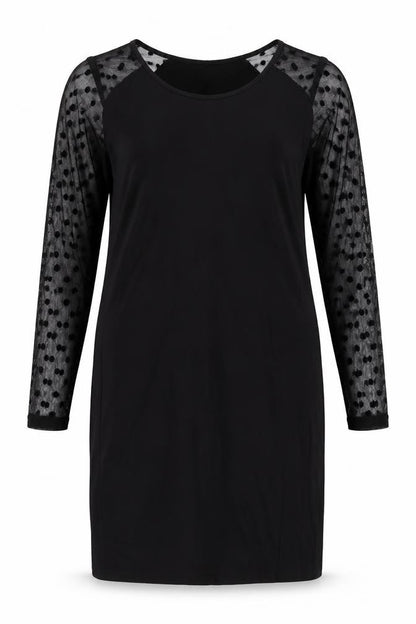 JUNAROSE Womens Black Viscose Shift Size M Boat Neck Pullover - Sheer Sleeves
