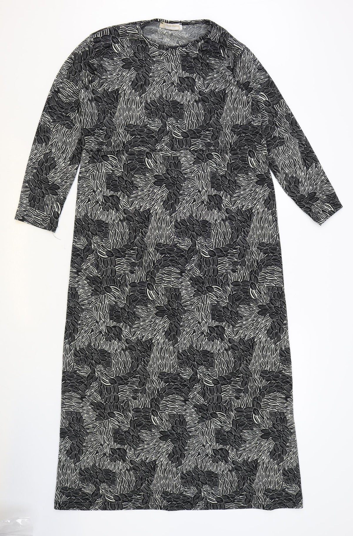 Rosa Bianca Womens Black Geometric Polyester A-Line Size XL Round Neck Pullover