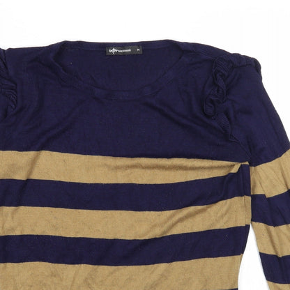 Internationale Womens Blue Round Neck Striped Cotton Pullover Jumper Size 14