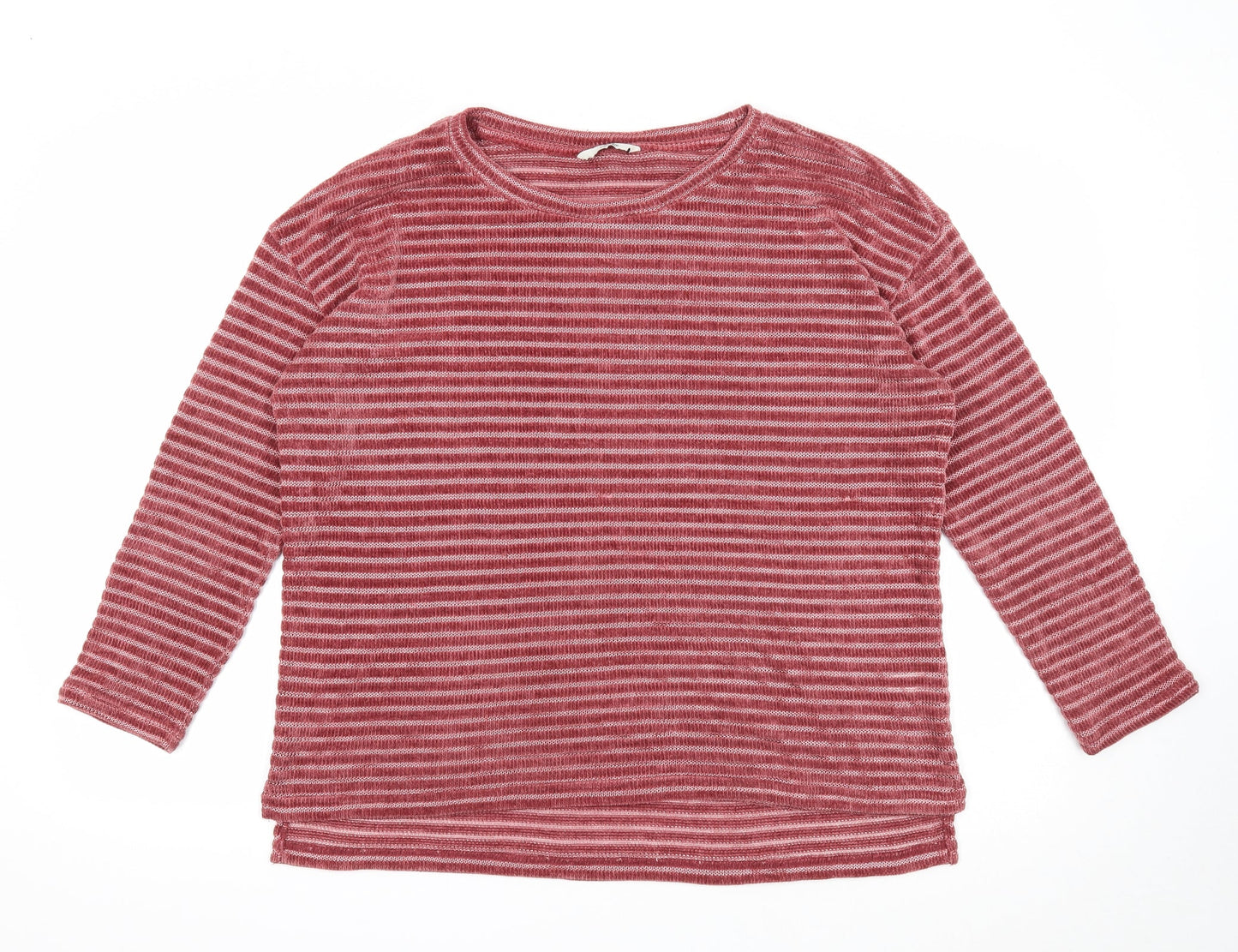 George Womens Red Round Neck Striped Polyester Pullover Jumper Size 14