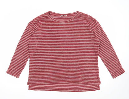 George Womens Red Round Neck Striped Polyester Pullover Jumper Size 14
