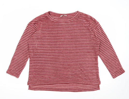 George Womens Red Round Neck Striped Polyester Pullover Jumper Size 14