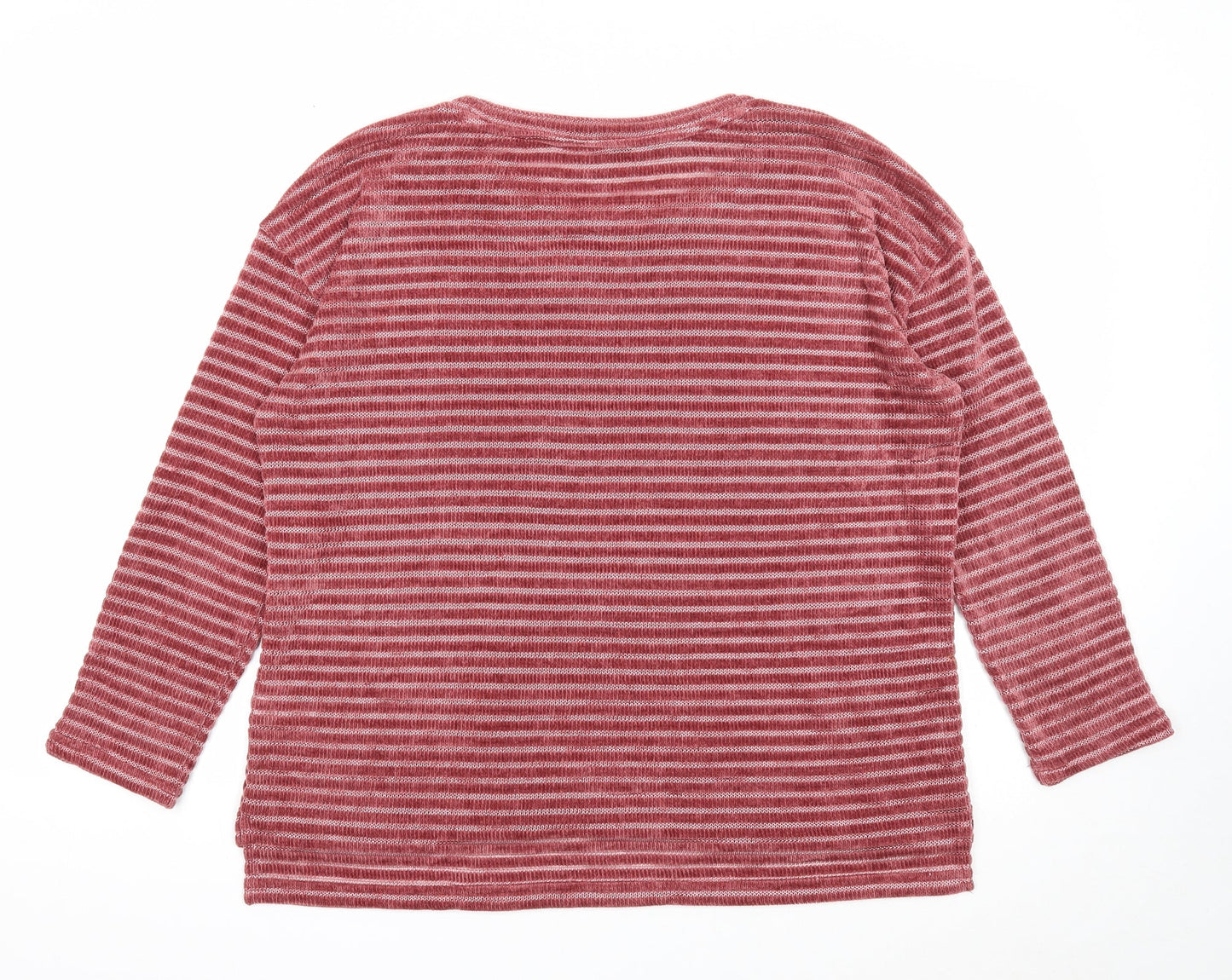 George Womens Red Round Neck Striped Polyester Pullover Jumper Size 14