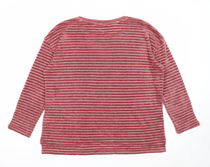 George Womens Red Round Neck Striped Polyester Pullover Jumper Size 14