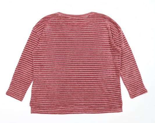 George Womens Red Round Neck Striped Polyester Pullover Jumper Size 14