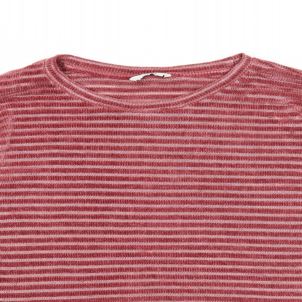 George Womens Red Round Neck Striped Polyester Pullover Jumper Size 14