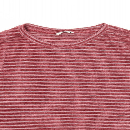 George Womens Red Round Neck Striped Polyester Pullover Jumper Size 14