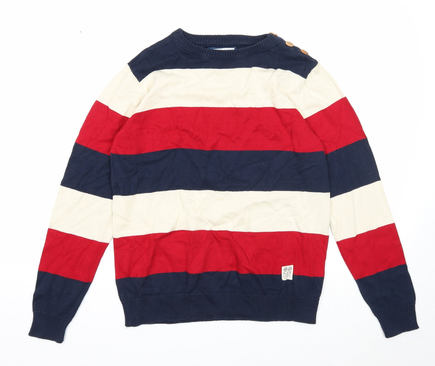 Crosshatch Mens Multicoloured Round Neck Striped Cotton Pullover Jumper Size M