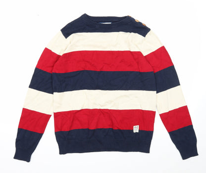 Crosshatch Mens Multicoloured Round Neck Striped Cotton Pullover Jumper Size M