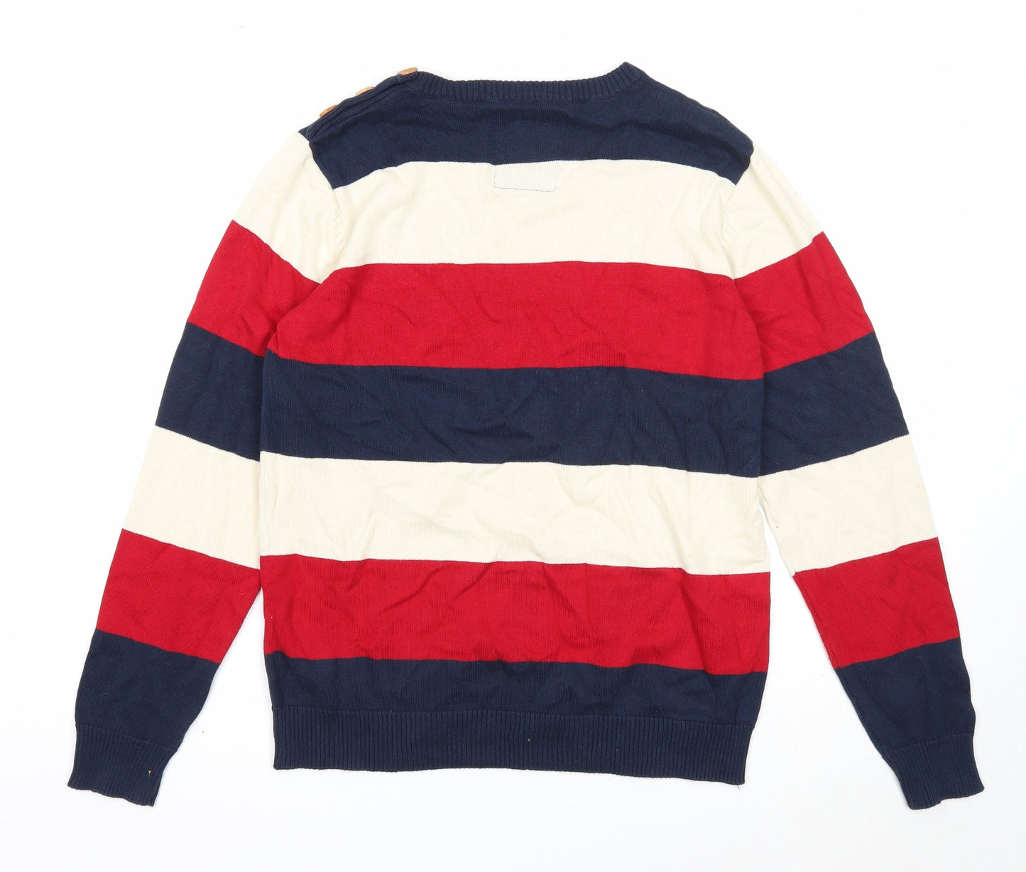 Crosshatch Mens Multicoloured Round Neck Striped Cotton Pullover Jumper Size M