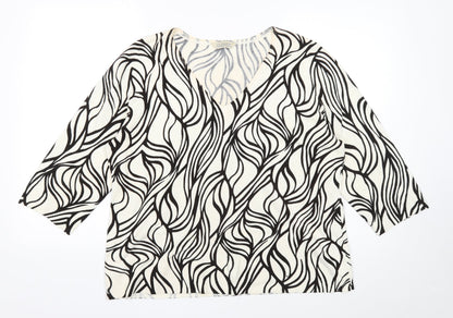 Classic Womens Ivory V-Neck Geometric Acrylic Pullover Jumper Size 20