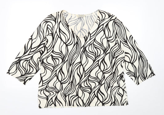 Classic Womens Ivory V-Neck Geometric Acrylic Pullover Jumper Size 20