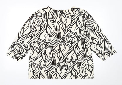 Classic Womens Ivory V-Neck Geometric Acrylic Pullover Jumper Size 20