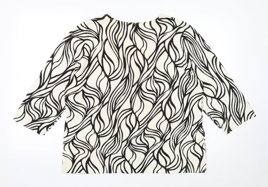 Classic Womens Ivory V-Neck Geometric Acrylic Pullover Jumper Size 20