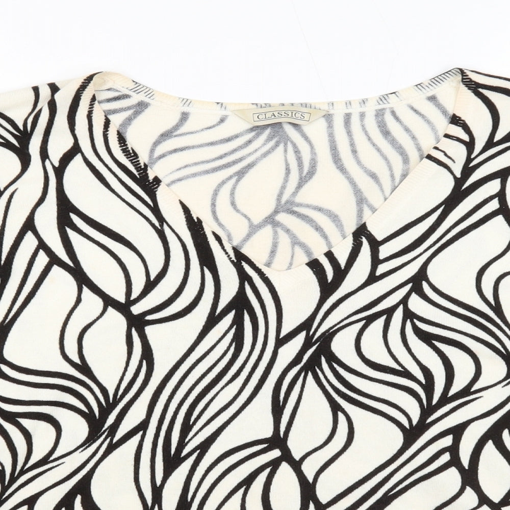 Classic Womens Ivory V-Neck Geometric Acrylic Pullover Jumper Size 20