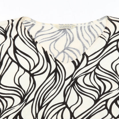 Classic Womens Ivory V-Neck Geometric Acrylic Pullover Jumper Size 20