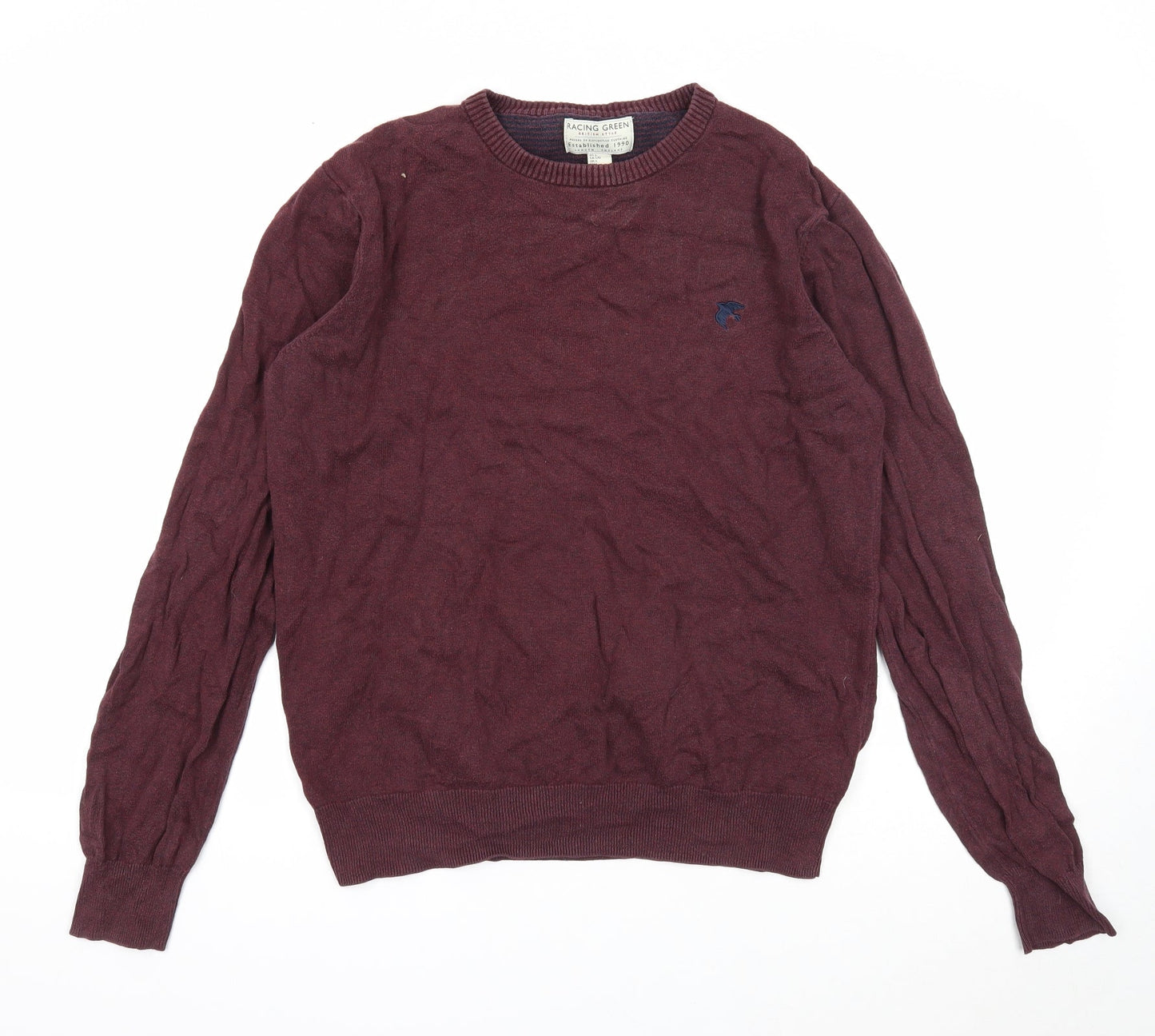 Racing Green Mens Purple Round Neck Cotton Pullover Jumper Size L