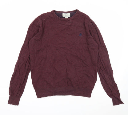 Racing Green Mens Purple Round Neck Cotton Pullover Jumper Size L