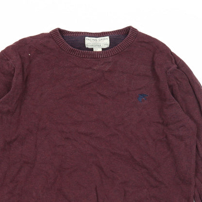 Racing Green Mens Purple Round Neck Cotton Pullover Jumper Size L