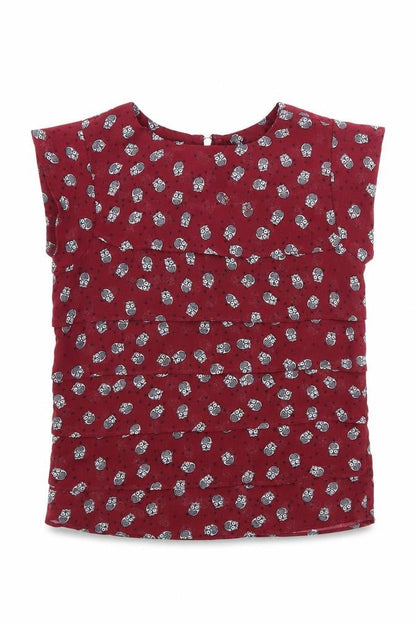 New Look Girls Red Geometric Polyester Basic Blouse Size 11 Years Round Neck Zip - Owl