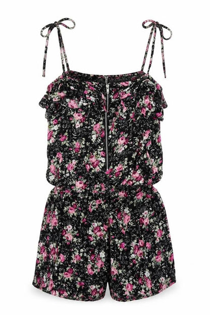 Stella Womens Black Floral Viscose Playsuit One-Piece Size M Zip