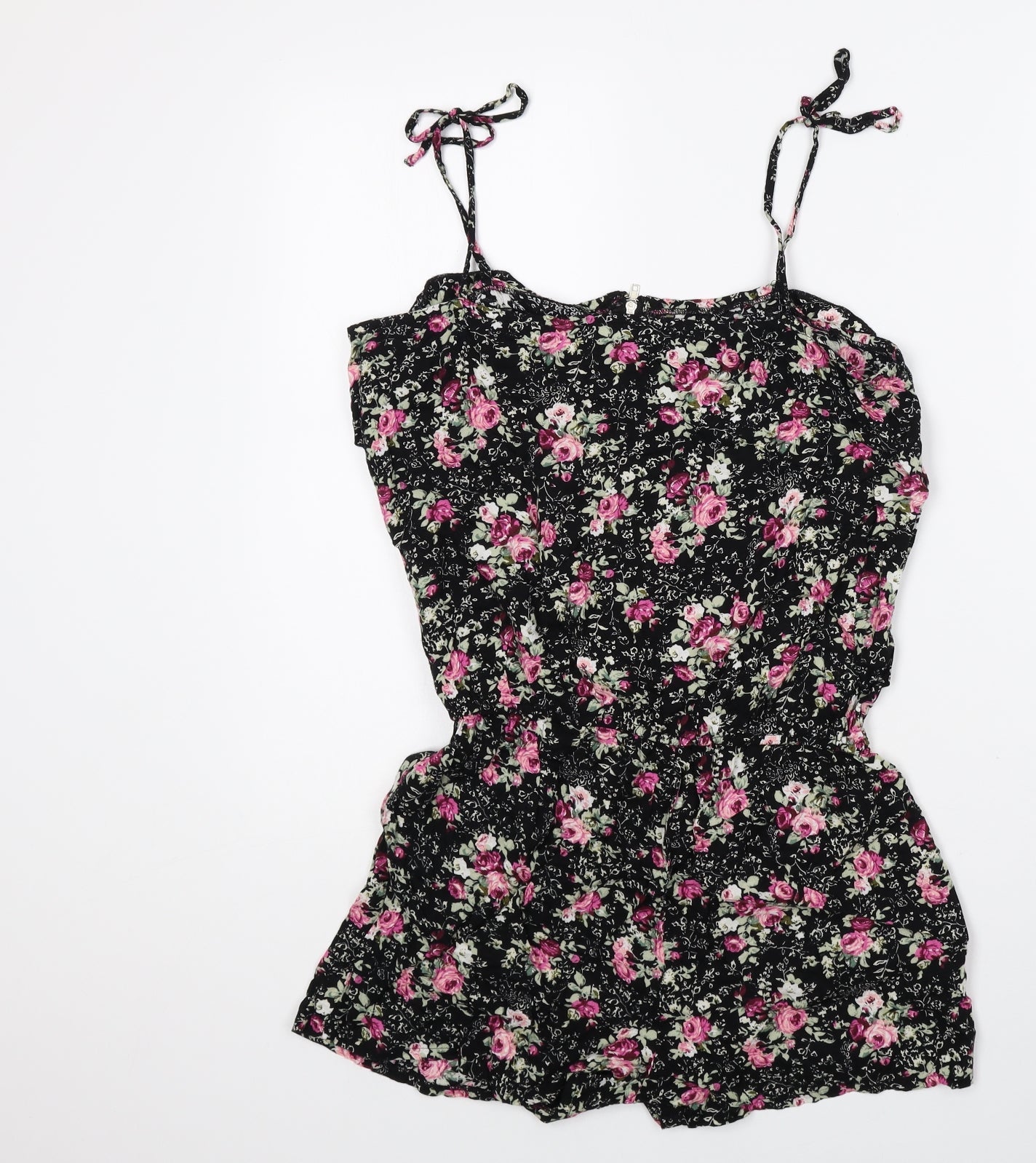 Stella Womens Black Floral Viscose Playsuit One-Piece Size M Zip