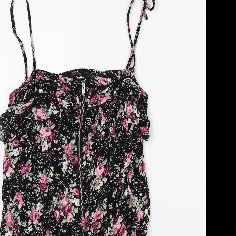Stella Womens Black Floral Viscose Playsuit One-Piece Size M Zip