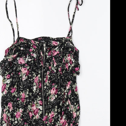 Stella Womens Black Floral Viscose Playsuit One-Piece Size M Zip
