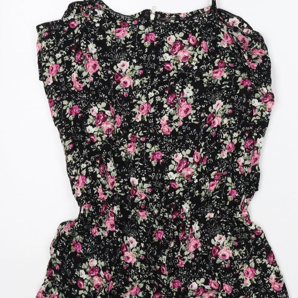 Stella Womens Black Floral Viscose Playsuit One-Piece Size M Zip