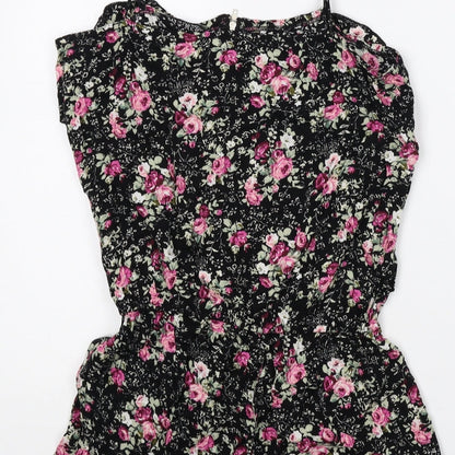 Stella Womens Black Floral Viscose Playsuit One-Piece Size M Zip