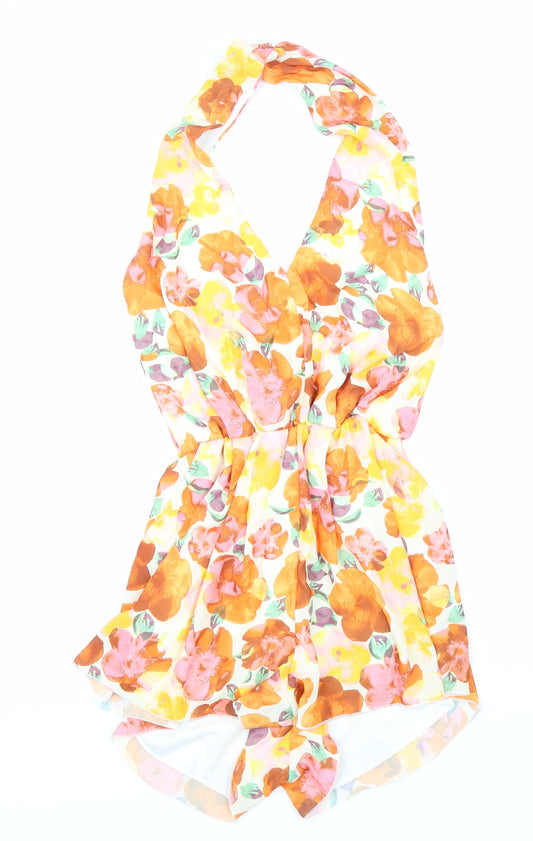 Love Womens Orange Floral 100% Polyester Playsuit One-Piece Size XS Pullover