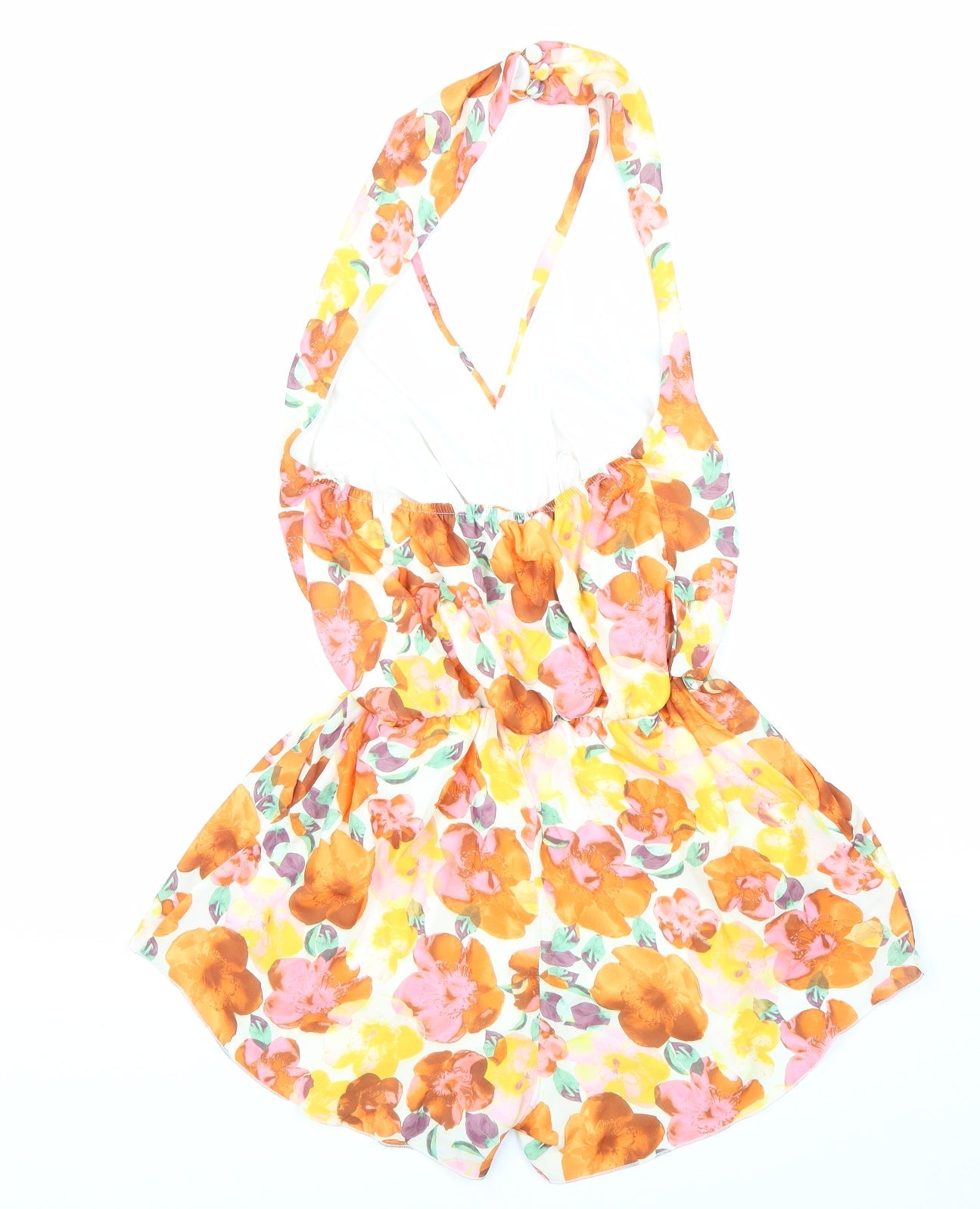 Love Womens Orange Floral 100% Polyester Playsuit One-Piece Size XS Pullover