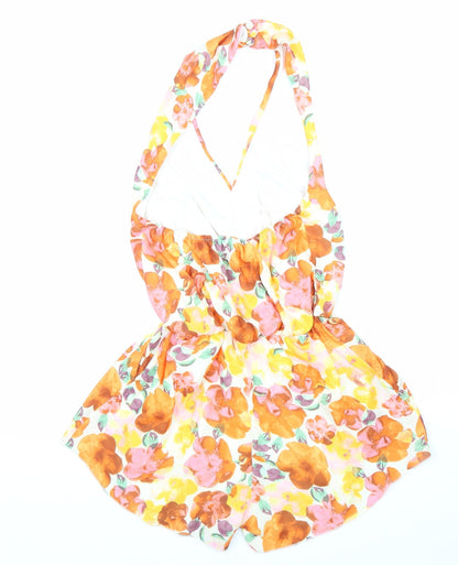 Love Womens Orange Floral 100% Polyester Playsuit One-Piece Size XS Pullover