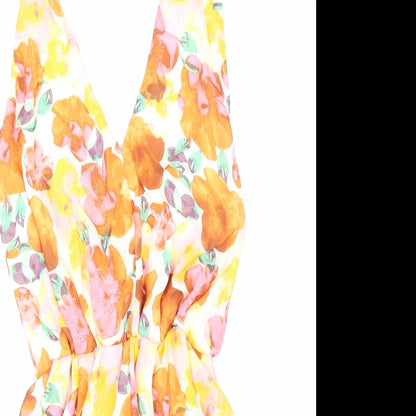 Love Womens Orange Floral 100% Polyester Playsuit One-Piece Size XS Pullover