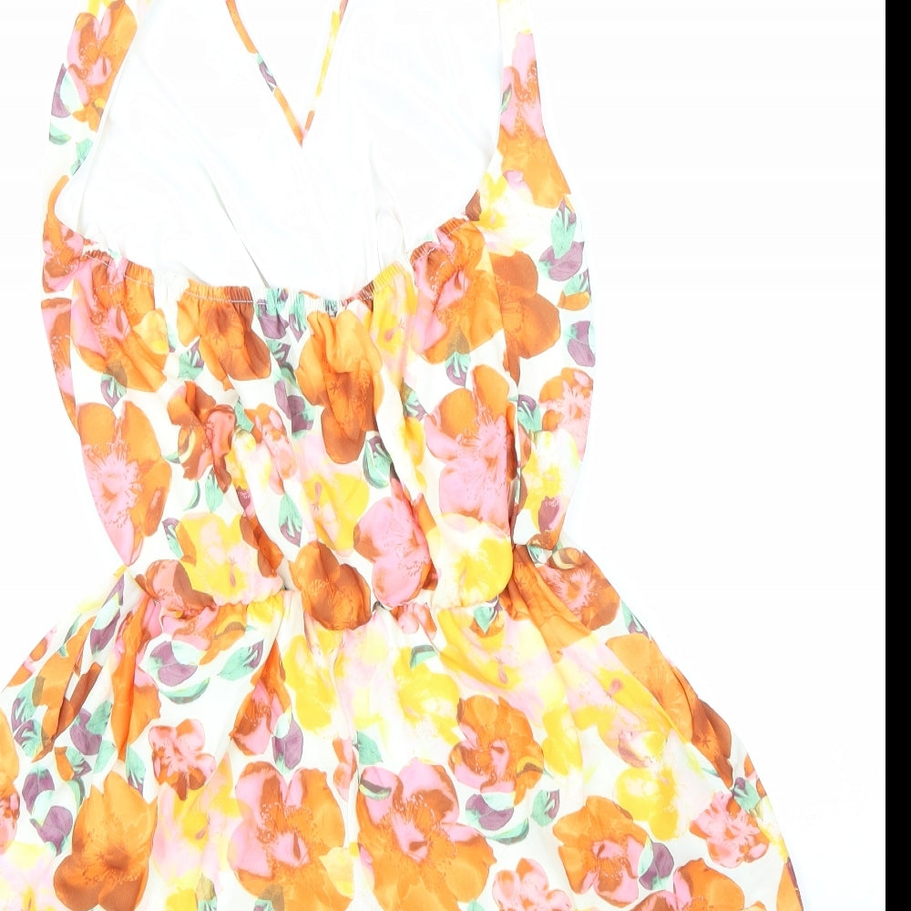 Love Womens Orange Floral 100% Polyester Playsuit One-Piece Size XS Pullover