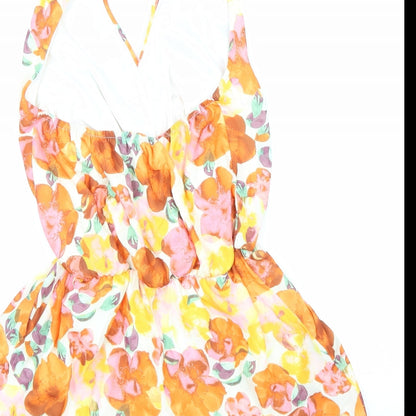 Love Womens Orange Floral 100% Polyester Playsuit One-Piece Size XS Pullover