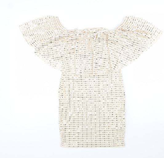 Parisian Womens Gold Polyester Mini Size 8 Off the Shoulder Pullover