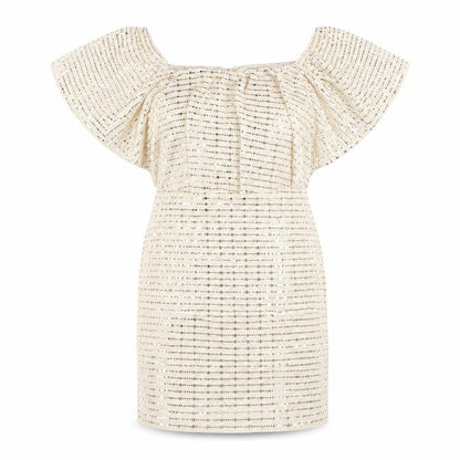 Parisian Womens Gold Polyester Mini Size 8 Off the Shoulder Pullover