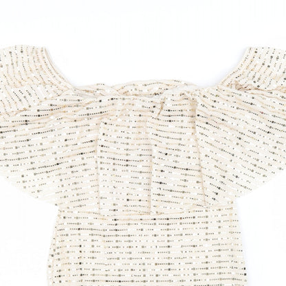 Parisian Womens Gold Polyester Mini Size 8 Off the Shoulder Pullover