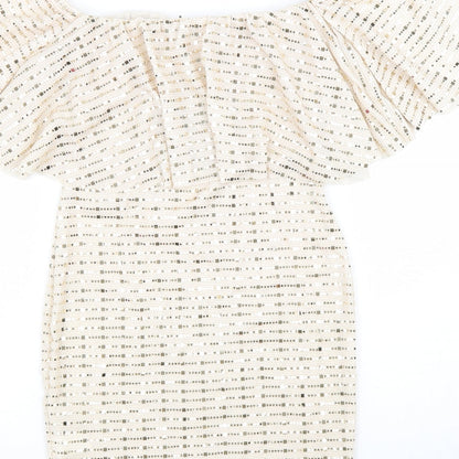 Parisian Womens Gold Polyester Mini Size 8 Off the Shoulder Pullover