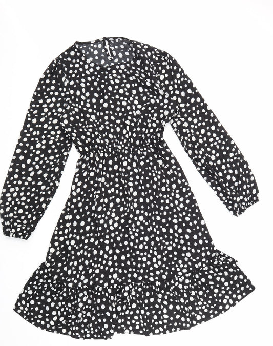 SheIn Womens Black Animal Print Polyester Fit & Flare Size S Round Neck Button