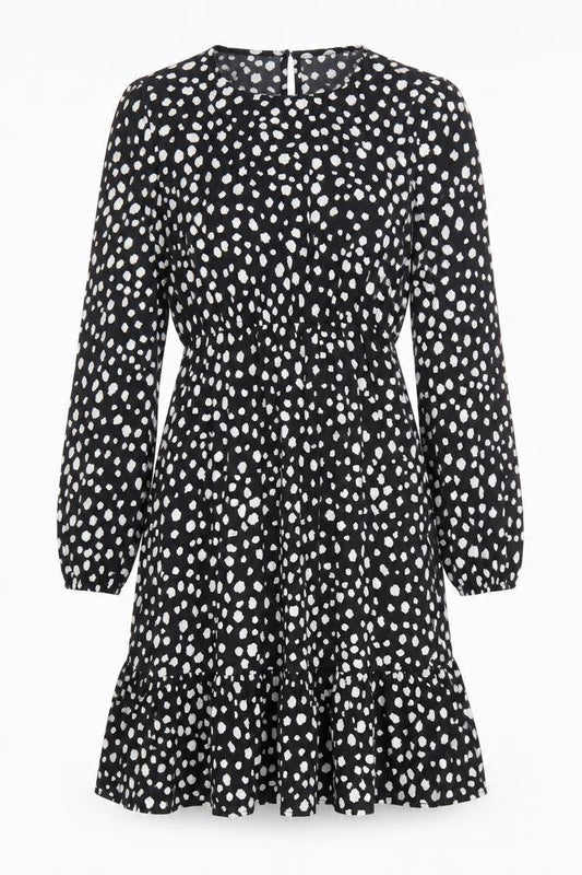 SheIn Womens Black Animal Print Polyester Fit & Flare Size S Round Neck Button